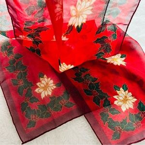 Vintage Women Scarf Rectangular Floral Christmas Themed 11x45 In